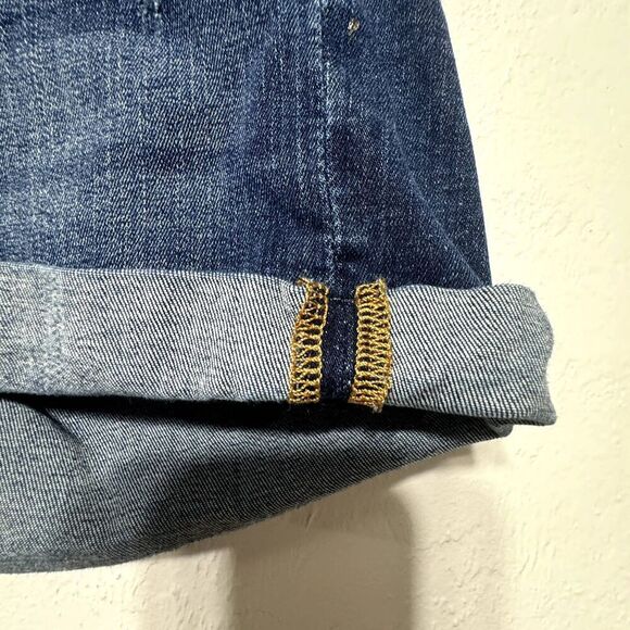 H&M & Denim Shorts Low Waist Dark Medium Blue Jeans Cuffed Cut Off Women sz 10 - Picture 6 of 11